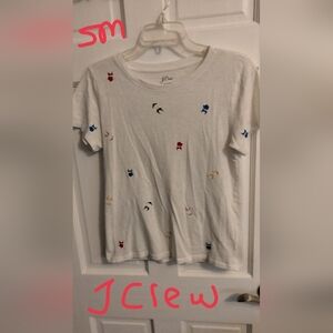 J. Crew Women's White Tee with Colorful Accents